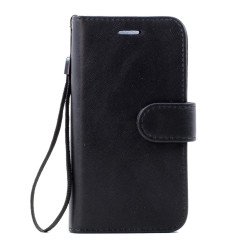 iPhone 7 Plus Folio Flip Leather Wallet Case with Strap (Black)